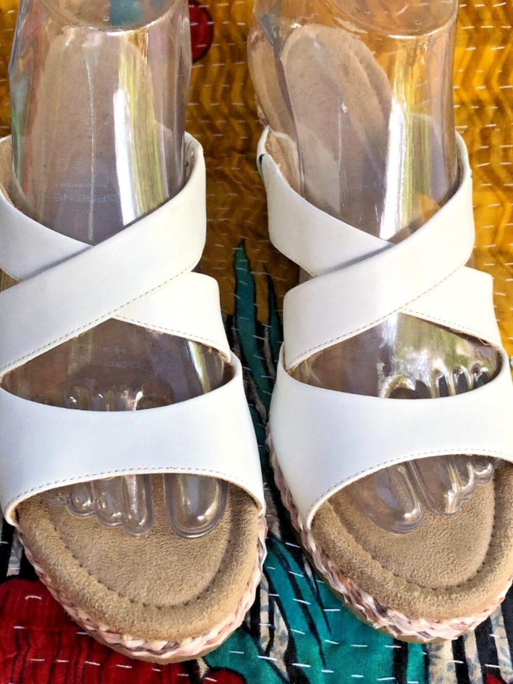 ROCKPORT Adiprene by Adidas Womens White Leather  Straw Wedge Sandals 8.5 M